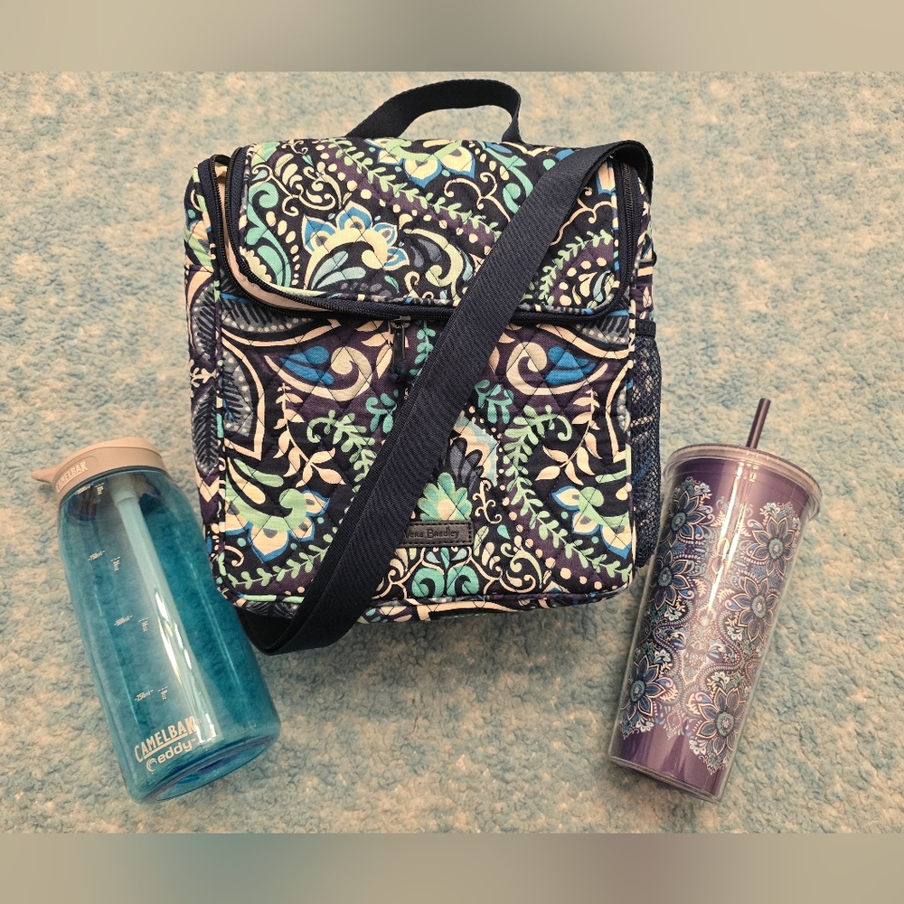 BUNDLE Vera Bradley Crossbody Lunch Bag & Travel Tumbler w/ Camelbak Eddy Bottle